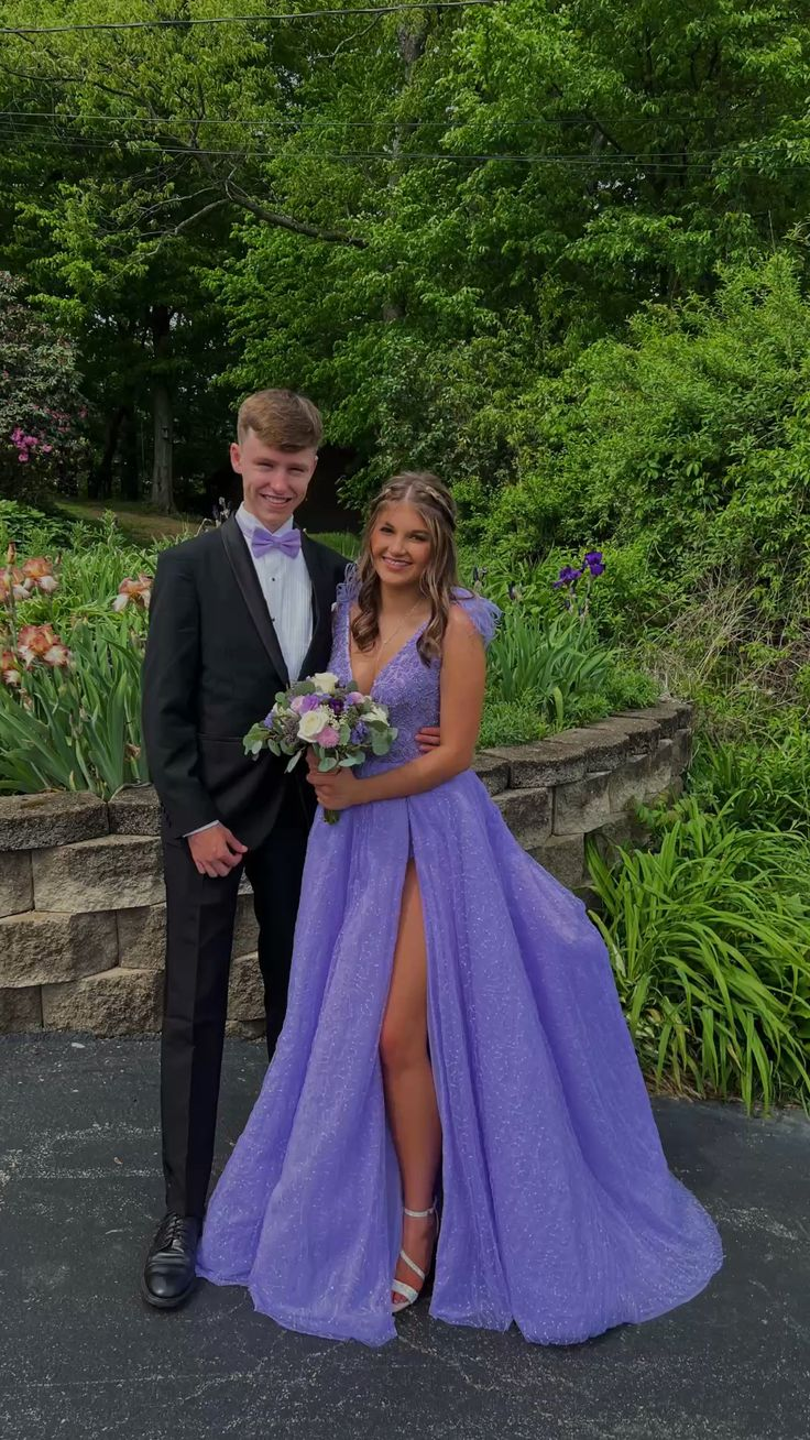 A-Line V-Neck Purple Prom Dress,Purple Evening Dress - FashionDia
