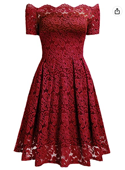 Women's Vintage Floral Lace Short Sleeve Boat Neck Cocktail Party Swing Dress Homecoming Dress - View 6 | FashionDia