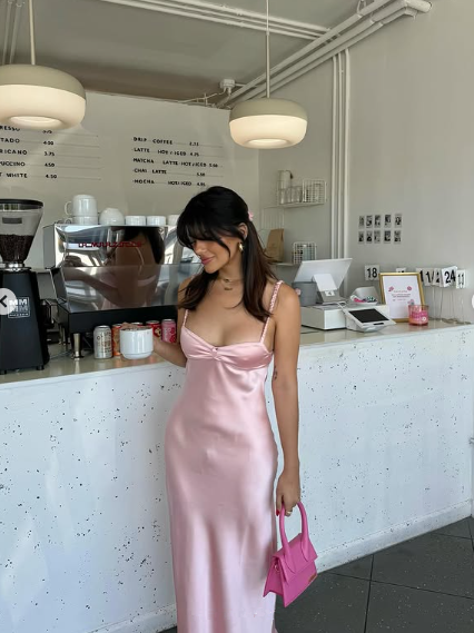Elegant Pink Satin Long Prom Dress Party Dress