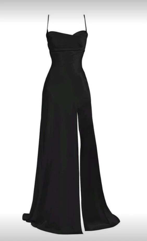 Simple Blue Spaghetti Straps Prom Dress With Split - View 4 | FashionDia