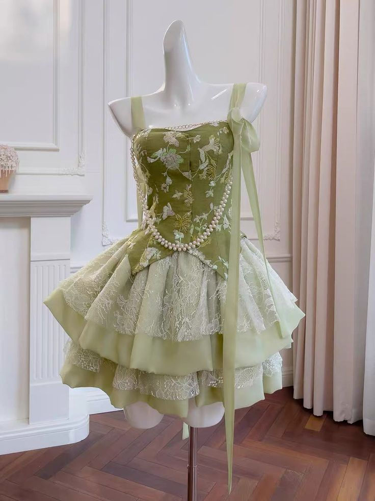 Pretty Green Satin Lace Short homecoming Dress Birthday Outfits