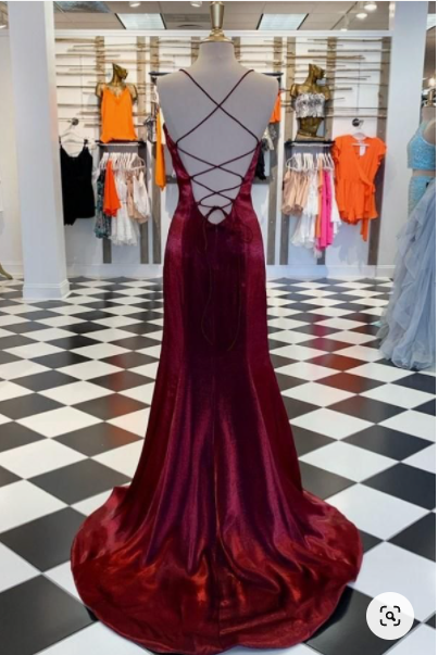 Burgundy Strappy Mermaid High Side Slit Dress - View 2 | FashionDia