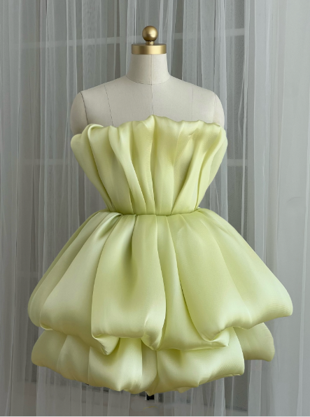 Chic Light Green Strapless Layered A-Line Formal Graduation Homecoming Dress Short Prom Dress - FashionDia