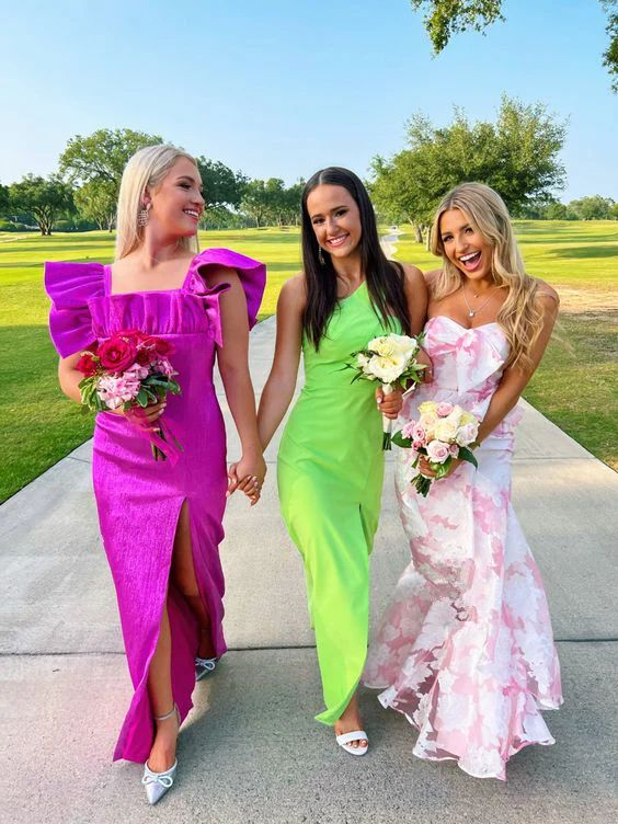 Classy Pink Mermaid Print Floral Evening & Prom Dress - View 3 | FashionDia