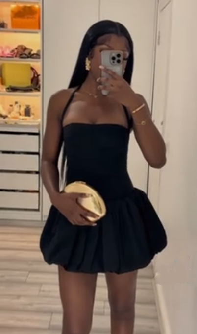 Sexy Black Halter Satin A-Line Short Party Dress Formal Graduation Homecoming Dress - FashionDia