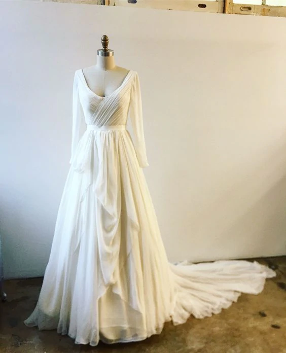 White Prom Dress,Long Sleeve Prom Dress,Fashion Prom Dress - FashionDia