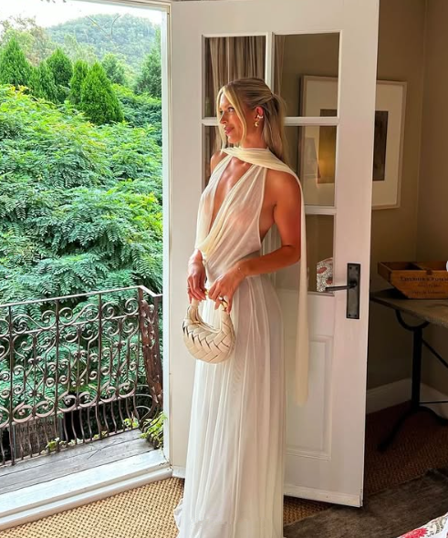 Sexy V Neck White Backless Party Dress,Long Tulle Prom Evening Dress