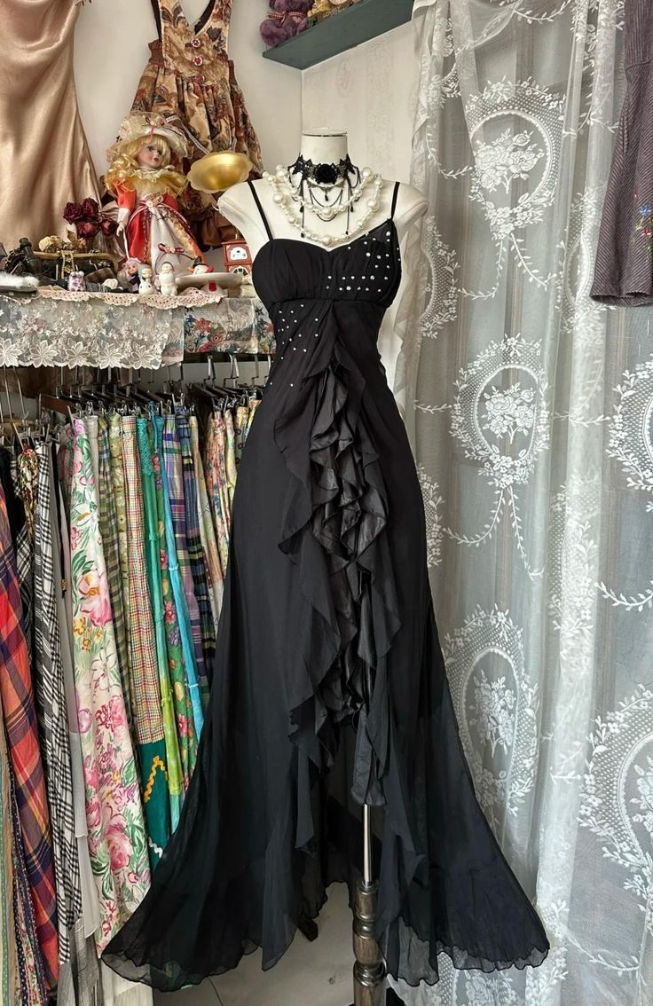 Simple Black Spaghetti Strap Mermaid Chiffon Beaded Prom Dress Evening Dress