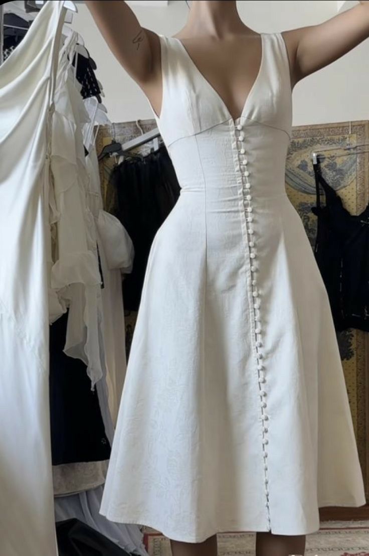 Elegant A-Line Prom Dress V-Neck White Evening Dress - FashionDia