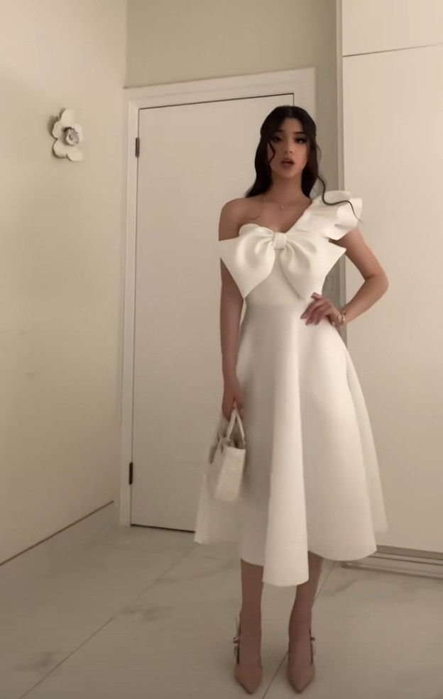 White Elegant Party Prom Dress One Shoulder BowKnot Evening Dresses fg7308