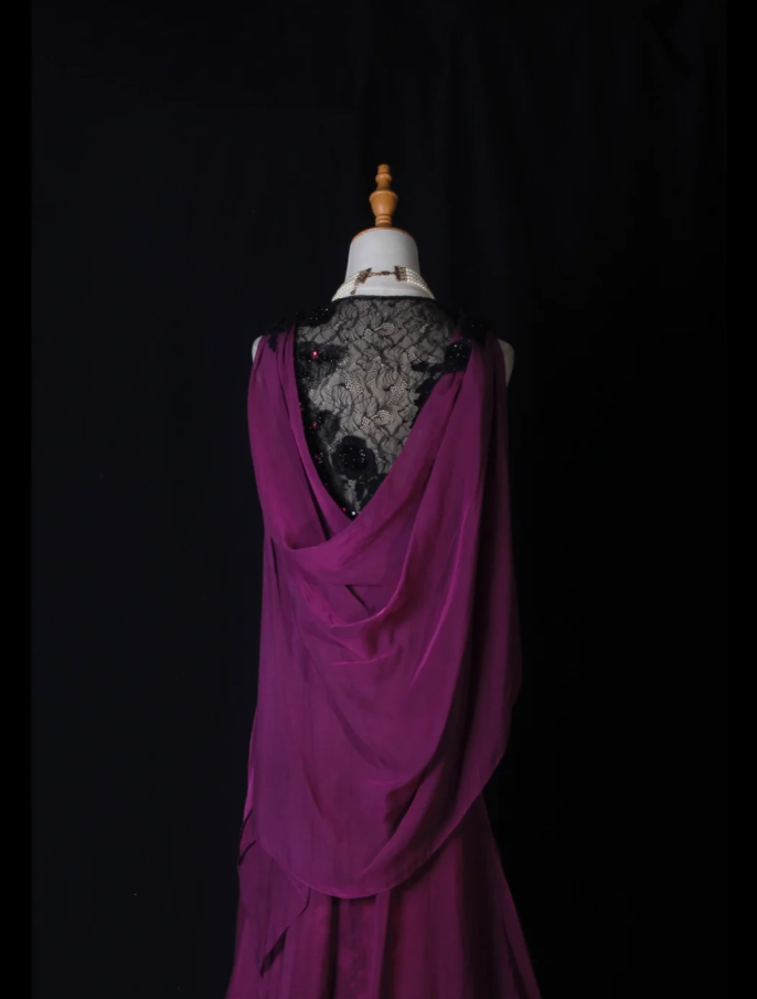 Elegant Sleeveless Purple Chiffon Lace Mermaid Long Party Dress Evening Gown With Beaded - View 4 | FashionDia