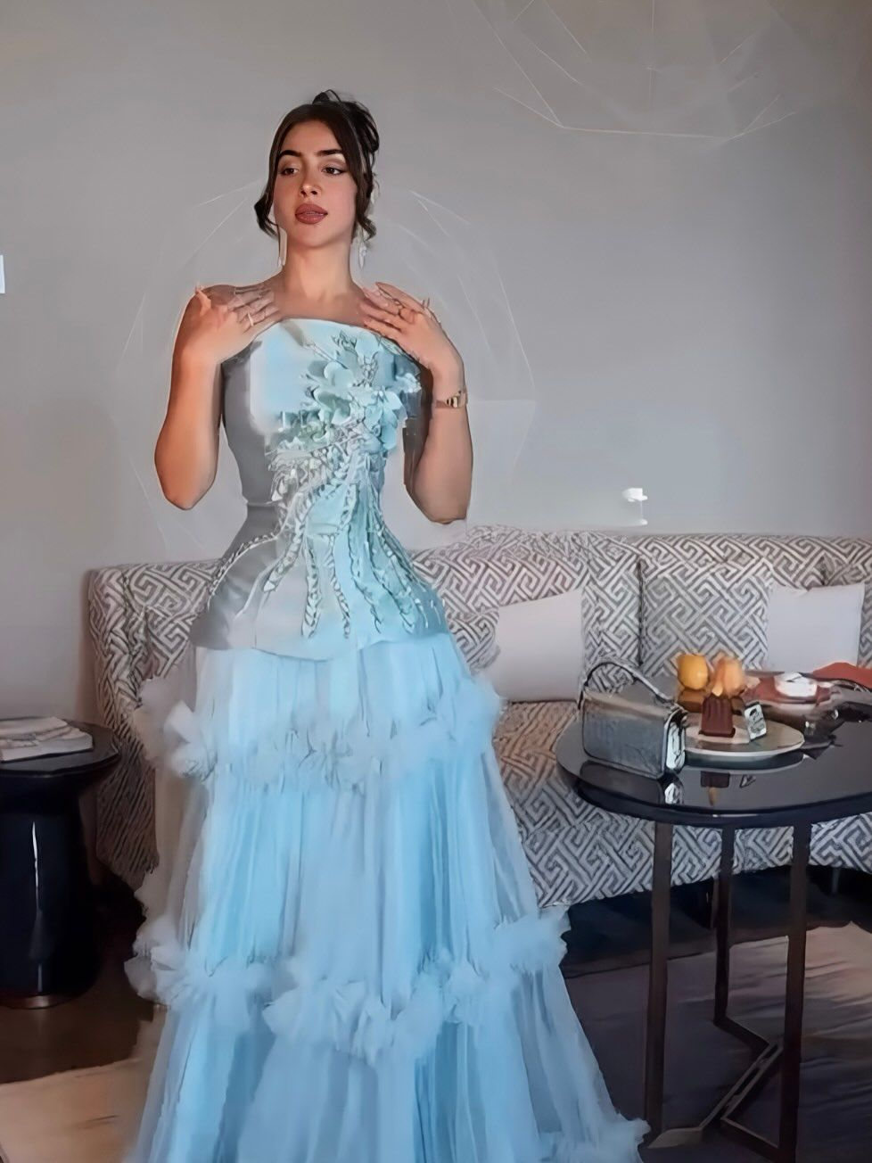Pretty Blue Strapless Satin Tulle Appliques Mermaid Evening Dress Long Prom Dress - FashionDia