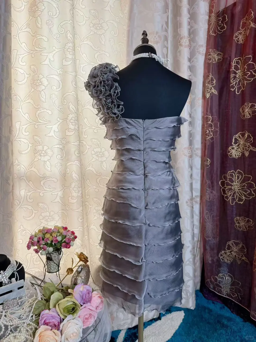 Vintage One-Shoulder Gray Chiffon Sheath Cocktail Dress Formal Graduation Homecoming Dress - View 8 | FashionDia