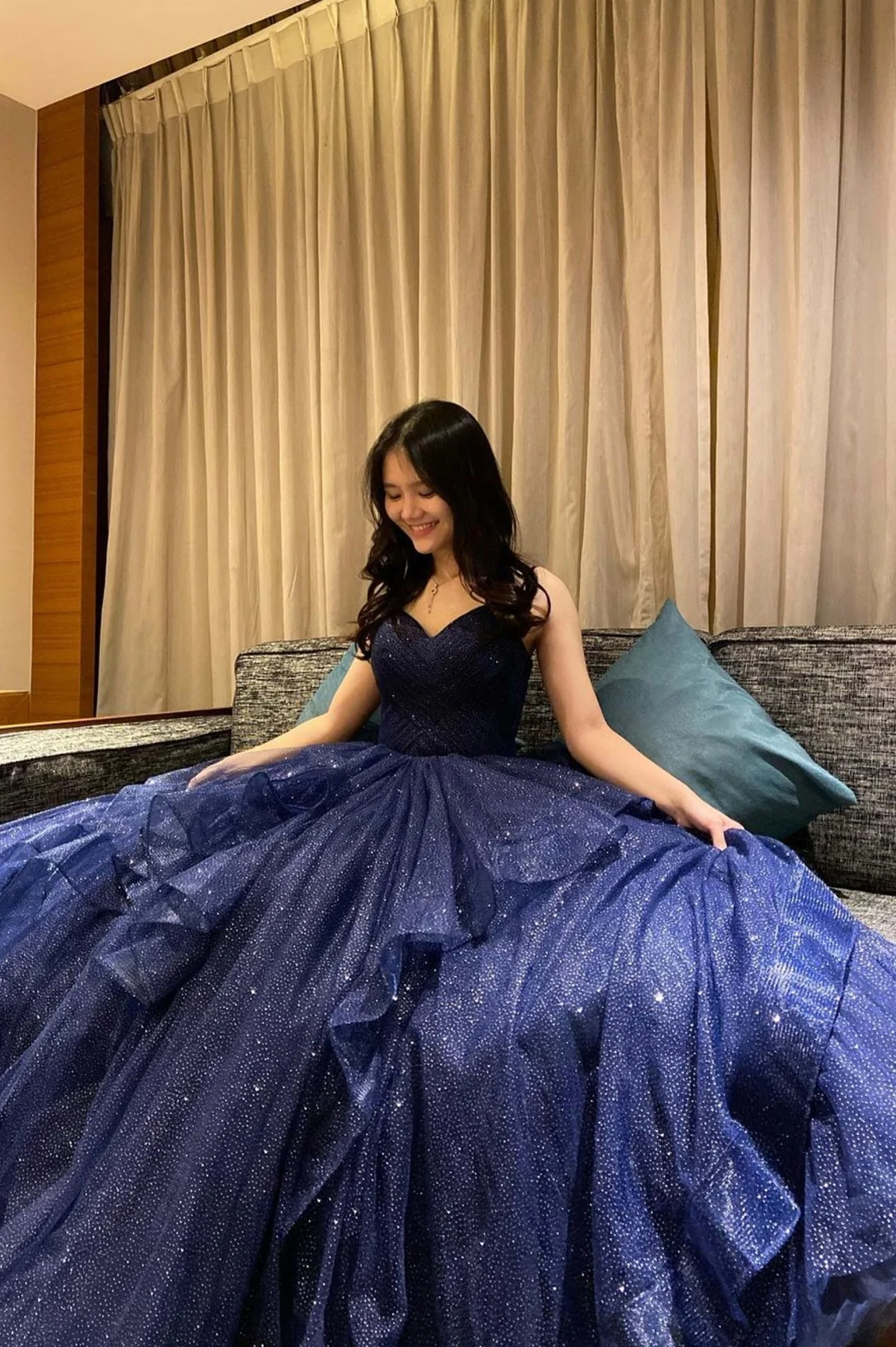 Blue tullel long prom dress blue evening gown