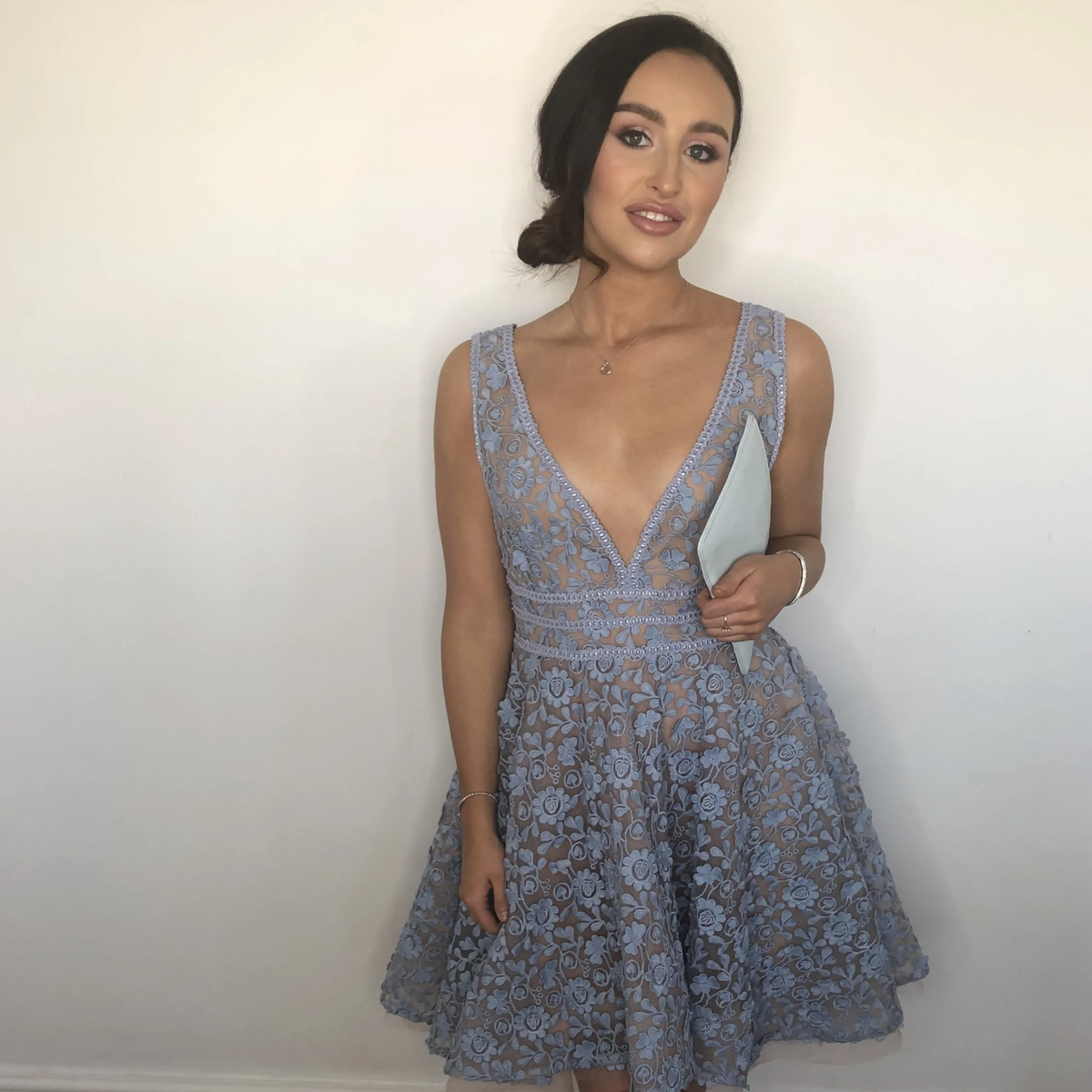A-Line V-Neck Short Homecoming Dress With Lace Sleeveless Party Dress - View 2 | FashionDia