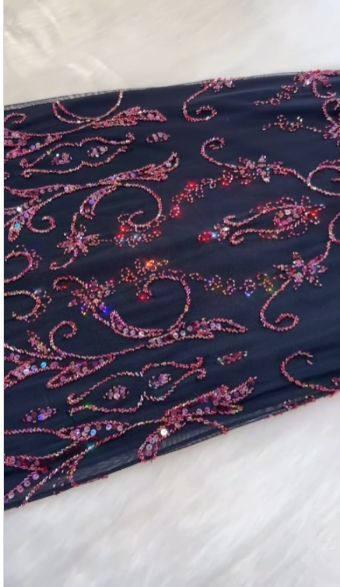 Luxury Strapless Tulle Beaded Long Evening Dress Navy Blue Party Prom Dress