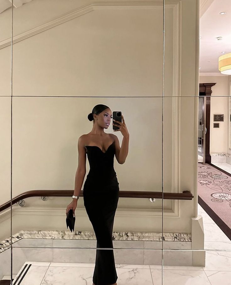 Strapless Prom Dress Black Elegant Evening Party Dress fg7310