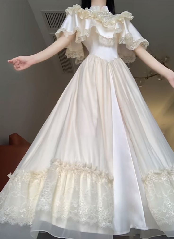Elegant A-Line High Neck Satin Lace Princess Dress Long Evening Dress - View 2 | FashionDia