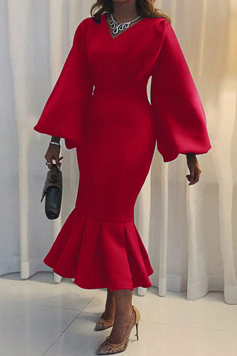 Elegant Solid Patchwork V Neck Evening Dress Dresses(4 Colors)) - View 3 | VelvetHem