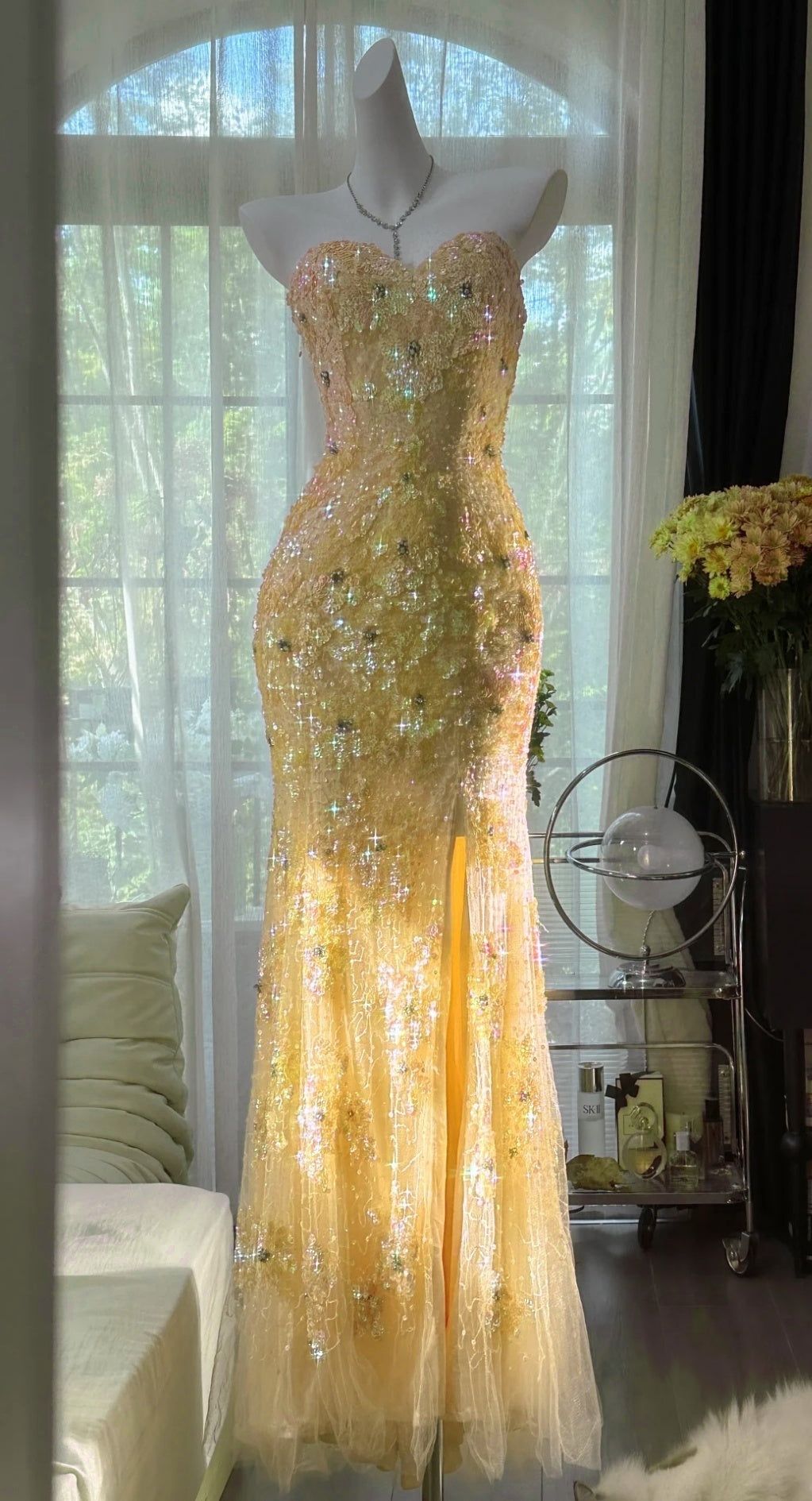 Mermaid Coral Formal Dresses Tulle Sequin Sweetheart Neck Long Prom Dresses Coral Evening Dresses - FashionDia