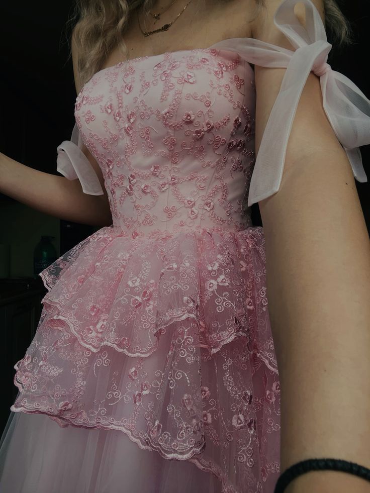 Pink Lace Tulle Prom Dress Sweet 15 Birthday Dress Evening Dress Party Dress - VelvetHem