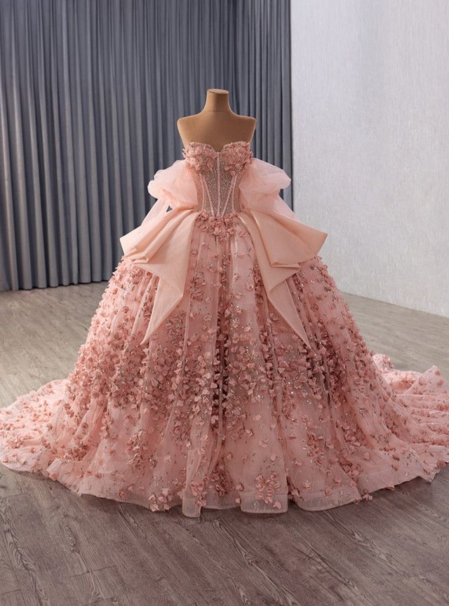 Pink Tulle Sequins Appliques Sweetheart Prom Dress - VelvetHem