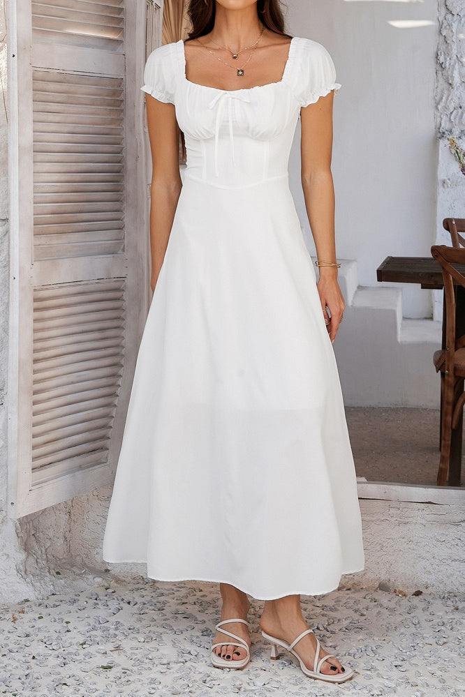 Ruched Puff Sleeve Maxi Work Dress - View 4 | VelvetHem