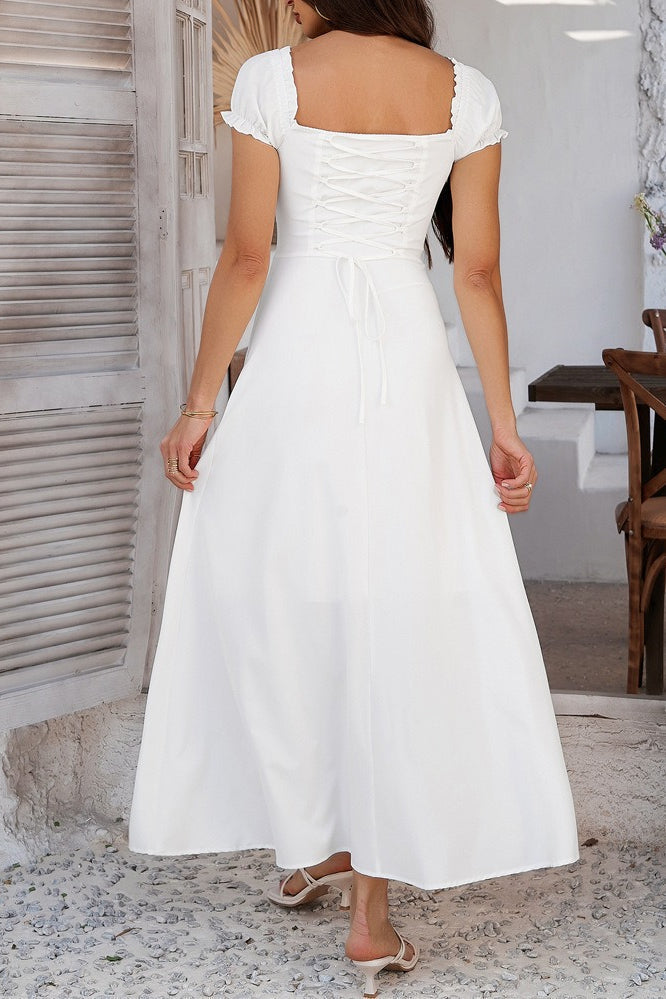 Ruched Puff Sleeve Maxi Work Dress - View 6 | VelvetHem
