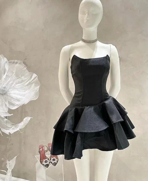 Strapless Black Short Homecoming Dress Black Party Dress Y2025 by simplepromdress