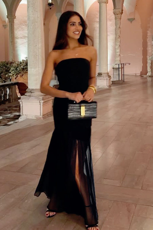 Strapless Edition Sheer Slit Maxi Birthday Dress