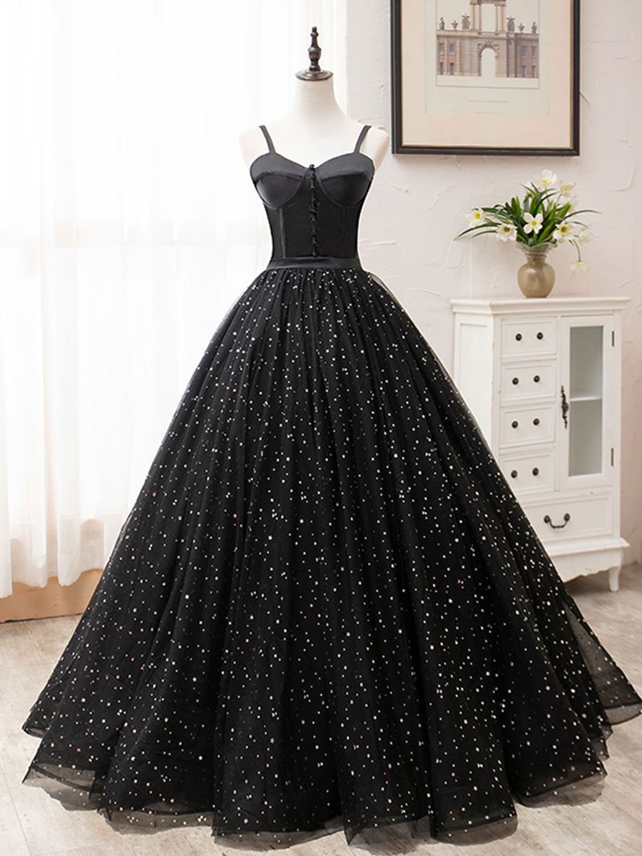 Black sweetheart tulle long prom dress black evening dress - View 2 | FashionDia
