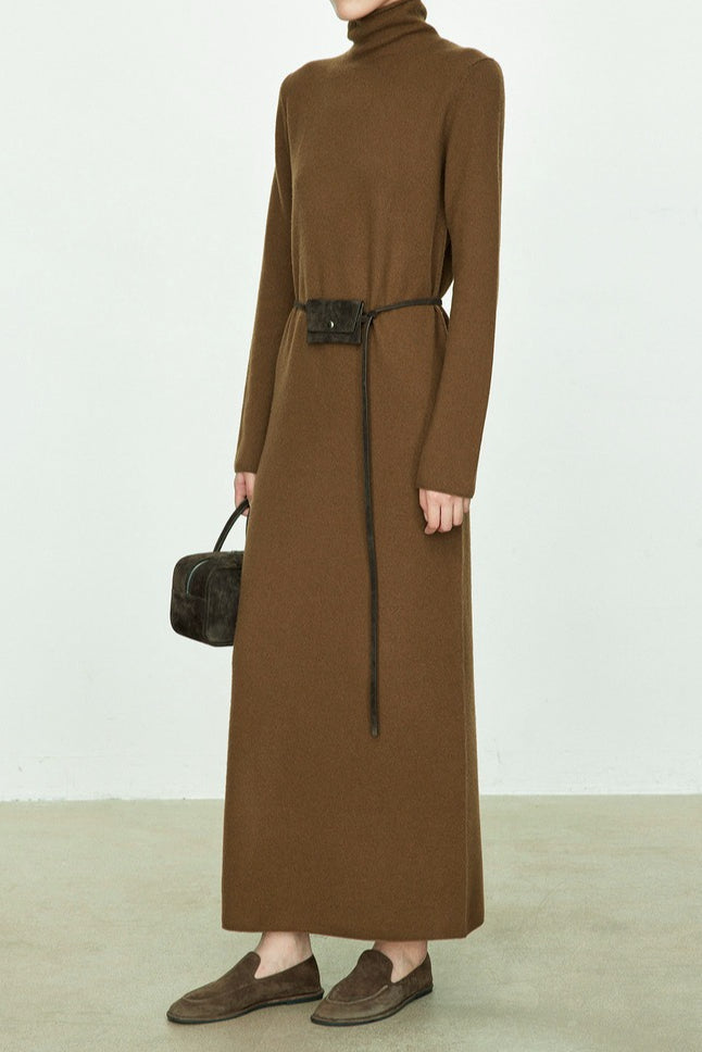 High Neck Flocked Slouchy Knit Dress