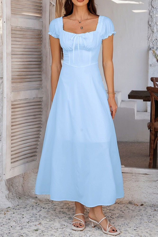 Ruched Puff Sleeve Maxi Work Dress - View 3 | VelvetHem
