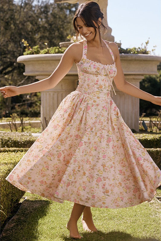 Graceful Strapless Printed Maxi Floral Dress