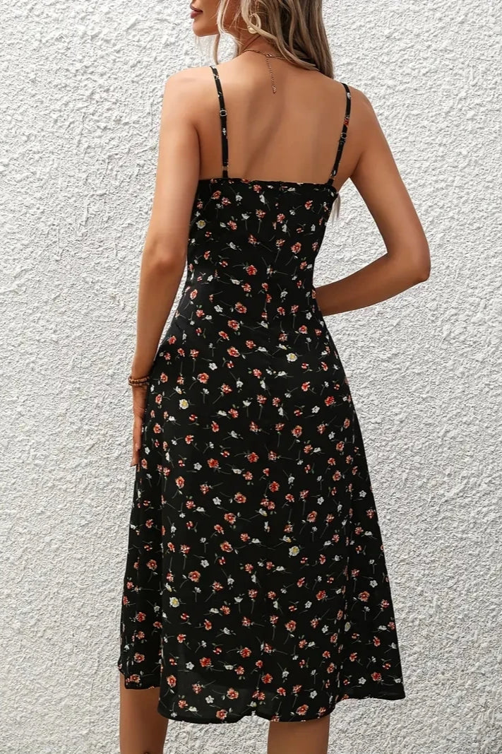 Spaghetti Strap Slit Floral Dress - View 3 | FashionDia