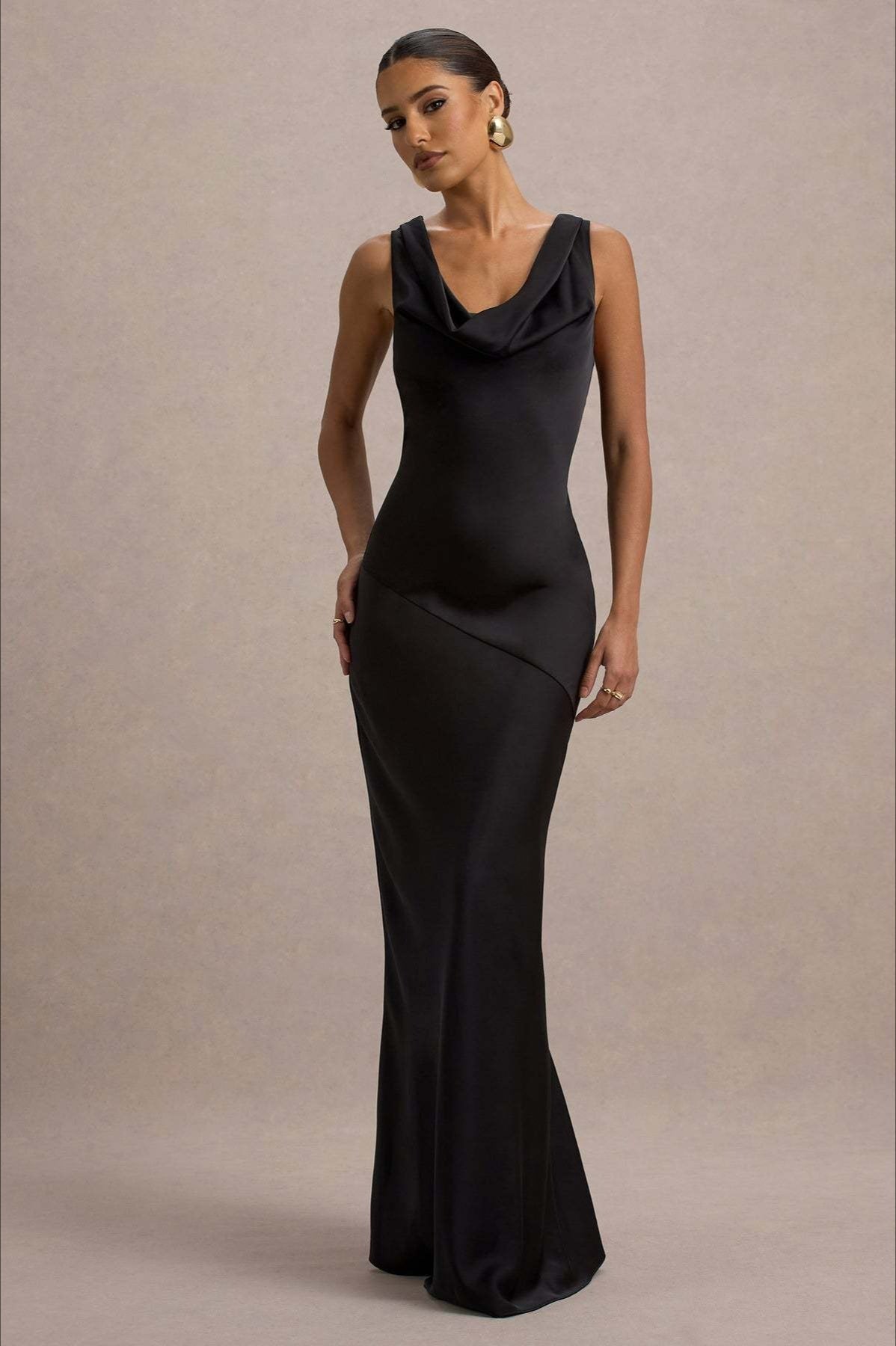 Satin Cowl Neck Dress with Tailored Everyday Styling Boutique Fashion Style