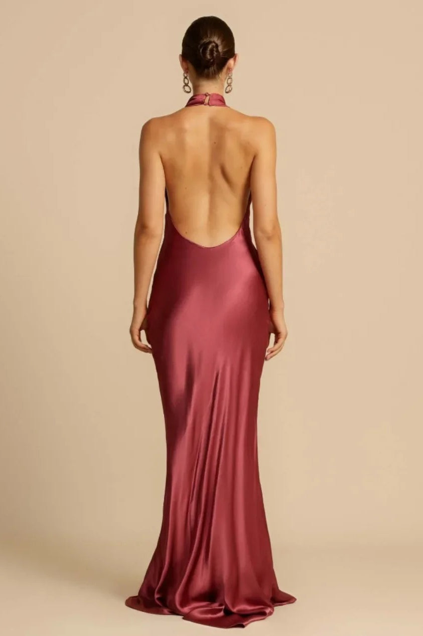 Satin Halter Neck Maxi Dress - View 9 | FashionDia