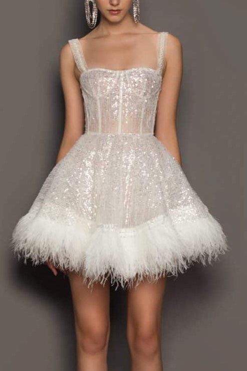 Feather Sequin Strapless Dress with Relaxed Everyday Styling