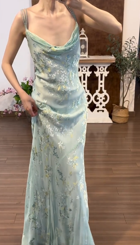 Flora Chiffon Vintage Prom Party Dress Evening Dress Birthday Outfit
