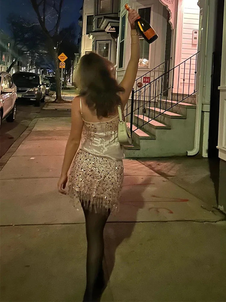 Fashion Sequin Tassel Pink Short Evening Dress Cocktail Dresses Short Party Dress - View 2 | FashionDia