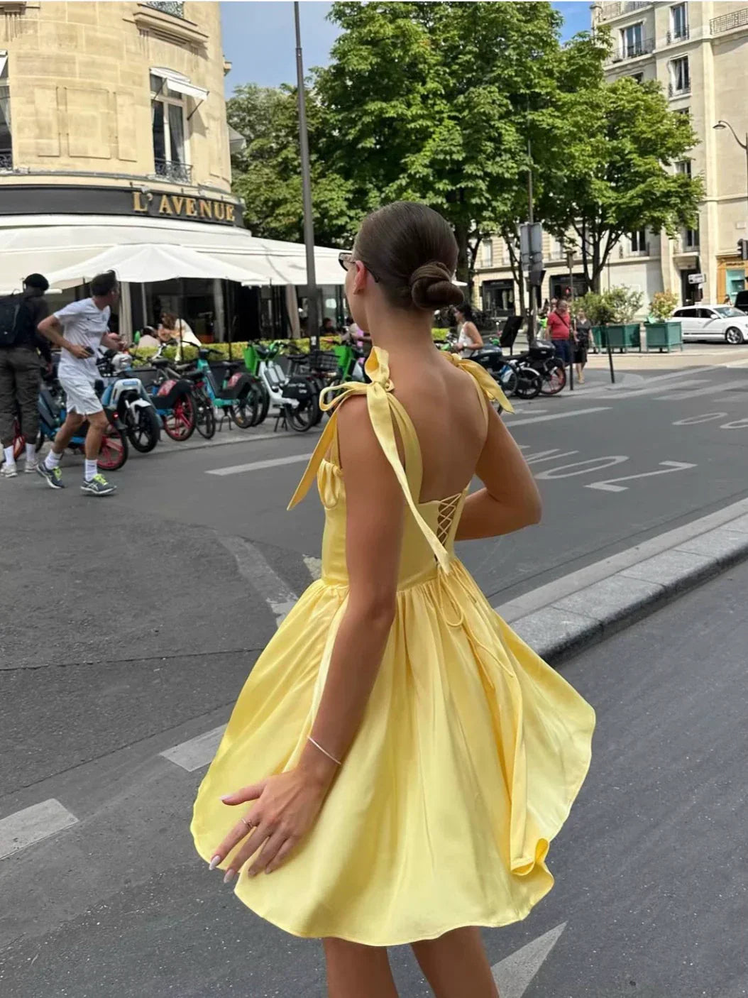 A Line Homecoming Dresses Yellow Bow Strap Prom Cocktail Party Gown fg6229