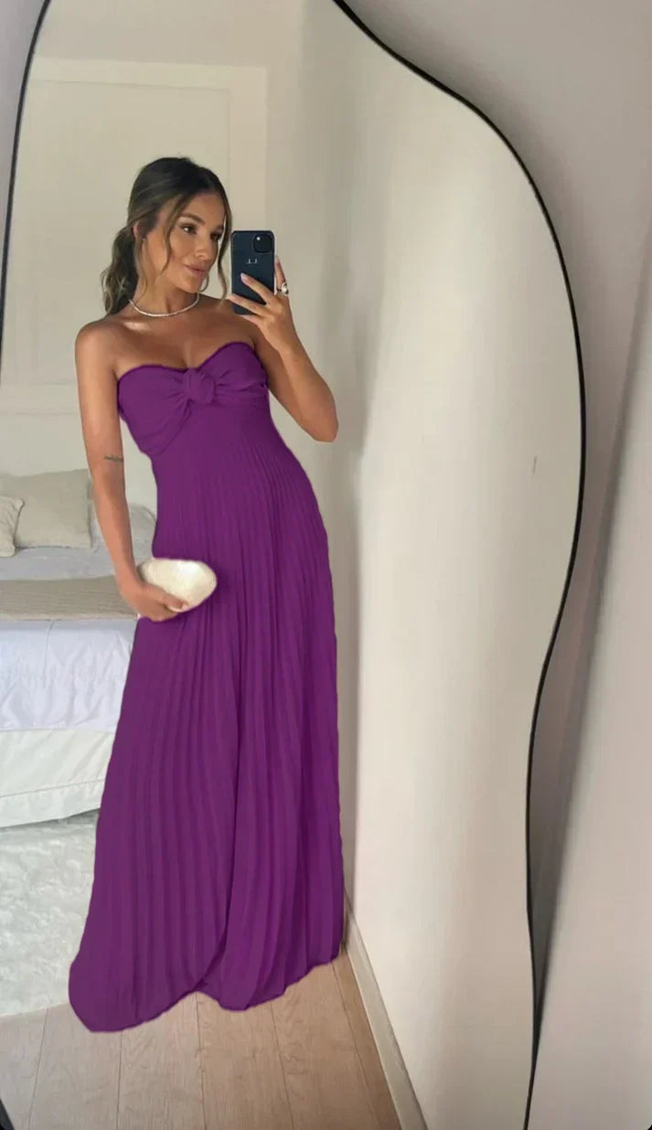 Strapless A Line Pink Long Prom Dress Pleated Formal Party Gown fg6582