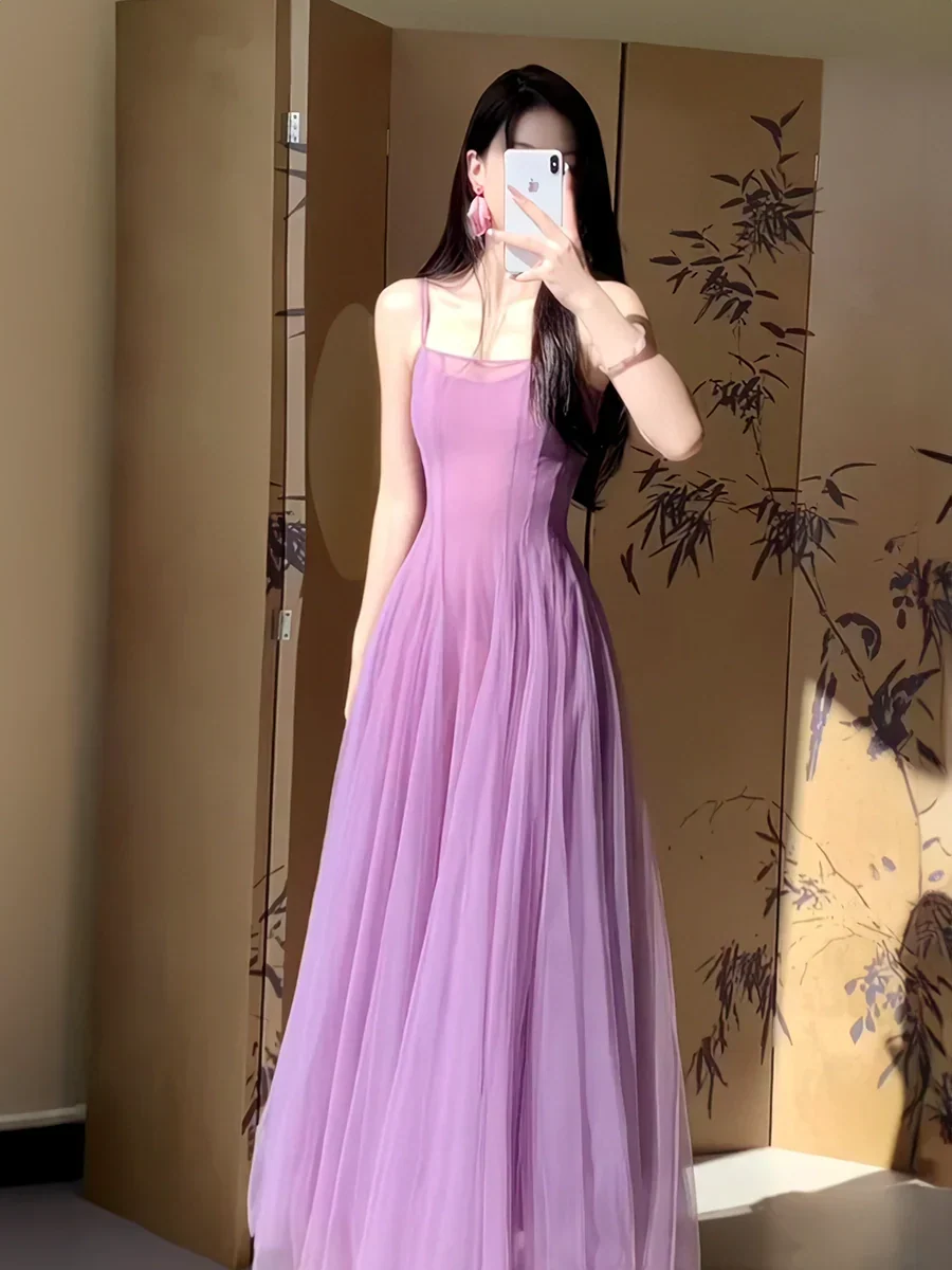 A Line Purple Tulle Long Prom Dress Sexy Evening Dresses
