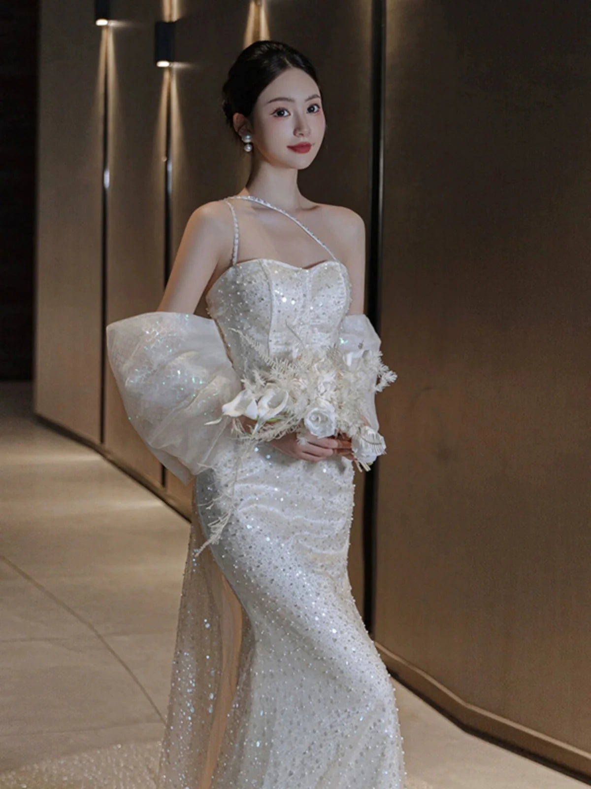 Sexy Mermaid Long Wedding Dress Evening Party Dresses fg7703