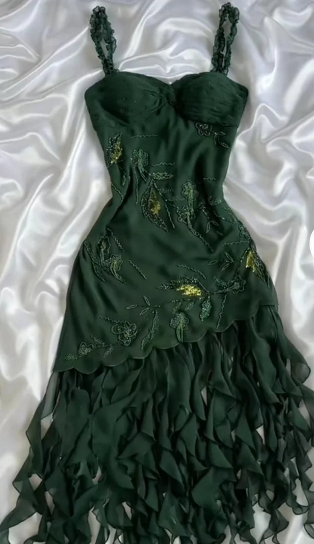 Dark Green Chiffon Ruffle Prom Dress Formal Dress Evening Party Dresses - View 2 | VelvetHem