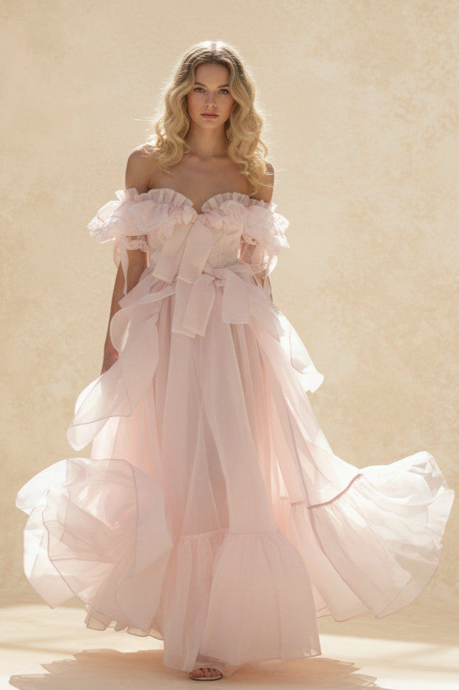 Off Shoulder Organza Puffy Vacation Dress