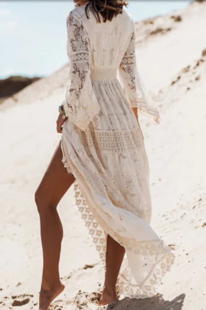Lace V Neck Dress with Relaxed Fit and Boutique Fashion Look