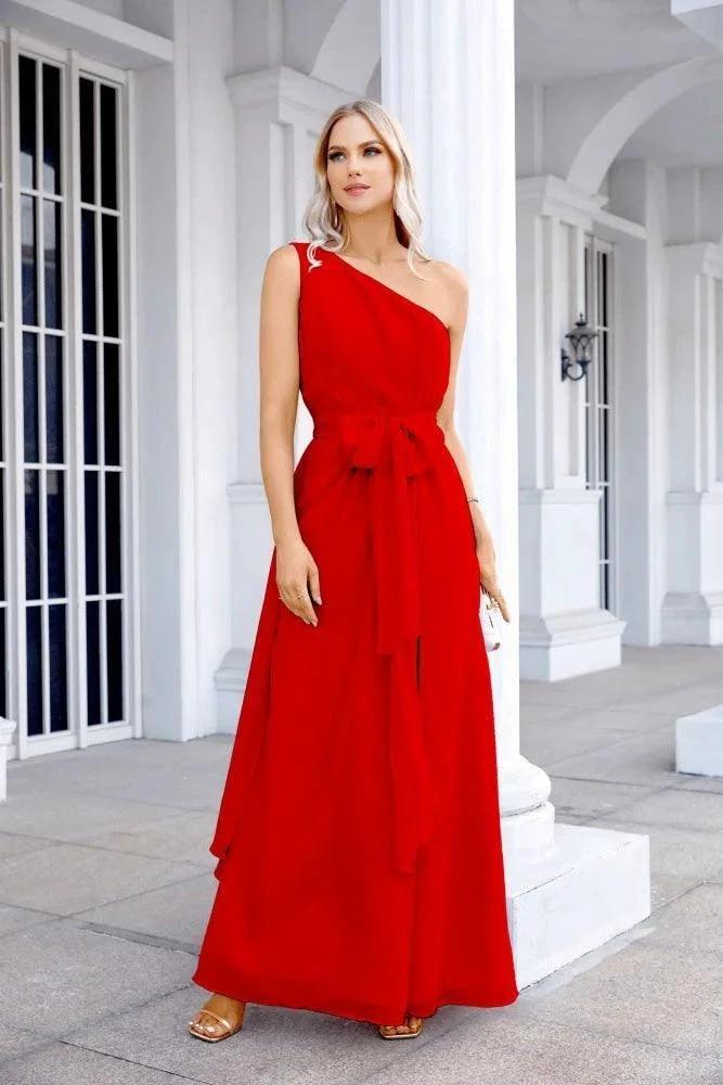 Ladies Chiffon One Shoulder Bridesmaid Evening Dress Wedding Party Evening Dress 28133 by numbersea