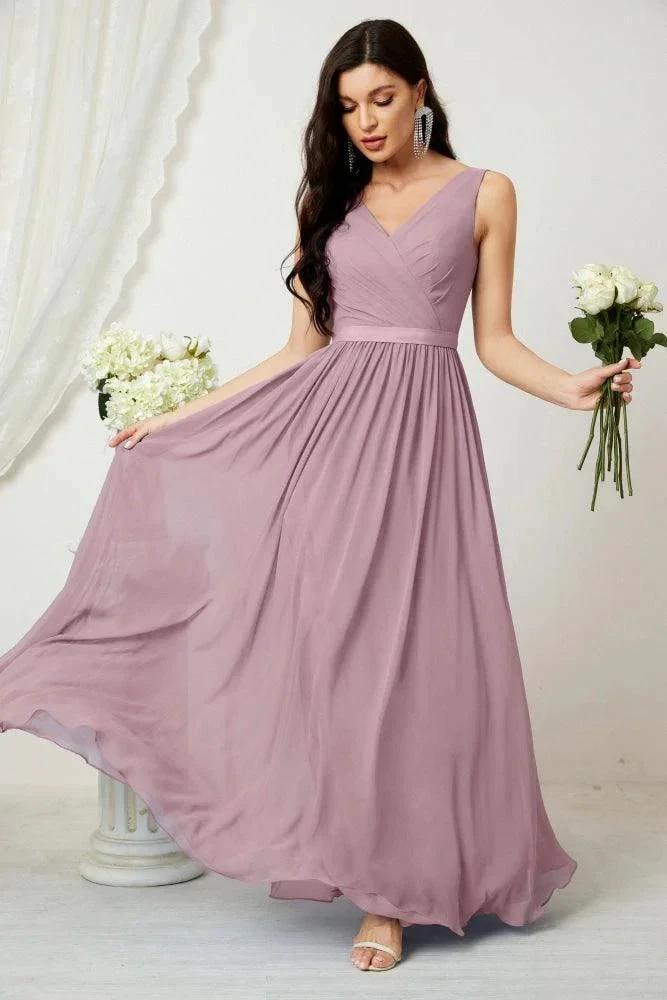 Women's Chiffon Long Bridesmaid Dresses A line Sleeveless Formal Prom Gown for Evening Party Homecoming Dresses 2808 by numbersea