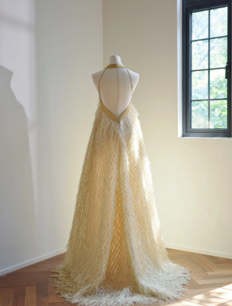 Sexy Yellow Feather Prom Dress Sexy Evening Dress Graduation Dress - View 2 | FashionDia